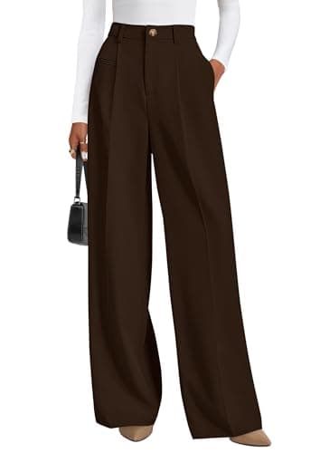 PRETTYGARDEN Women's Tailored Wide Leg Work Dress Pants,Dark Brown,S