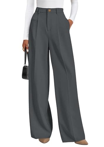 PRETTYGARDEN Women's Tailored Wide Leg Work Dress Pants,Dark Grey,XS