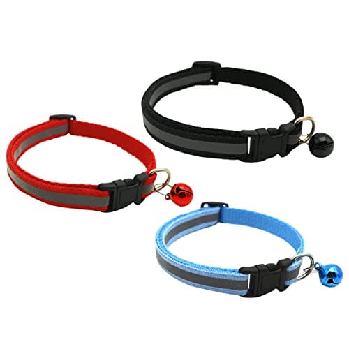 3 Pcs Dog Collars, Neoprene Padded Reflective Adjustable Female Dog Collar with Bell and Buckle,Heavy Duty Breathable Quickrelease Dog Collar Reflective for Small Medium Large Dogs