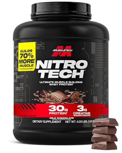 Muscletech Whey Protein Powder (Milk Chocolate, 4 Pound) - Nitro-Tech with Whey Protein Isolate - 30g of Protein, 3g of Creatine & 6. 8g of BCAA - $35.74 or less