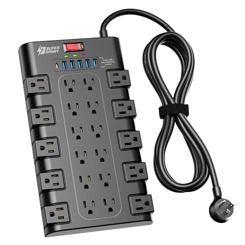 SUPERDANNY Surge Protector with 22 AC Outlets and 6 USB Charging Ports, 1875W/15A, 2100 Joules, 6.5Ft Flat Plug Heavy Duty Extension Cord $19.99