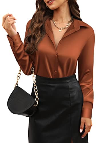 CUNLIN Women's Satin Button-Down Long-Sleeve Shirt (XXS–4XL, Solid Colors) from $11.99 + Free Shipping w/ Prime or on $35+