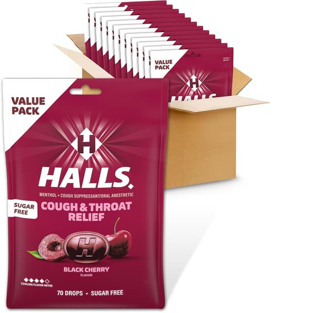 12-Pack 70-Count Halls Throat Relief Black Cherry Sugar Free Cough Drops $16.43 w/ S&S + Free Shipping w/ Prime or on orders over $35