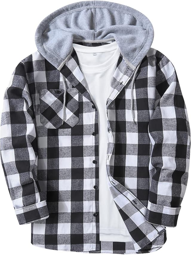 SWISSWELL Men's Flannel Button Down Plaid Hoodie Shirt w/ Pockets $9.49 + Free Shipping w/ Prime or on $35+